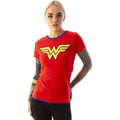 Red - Side - Wonder Woman Womens-Ladies Metallic Logo T-Shirt