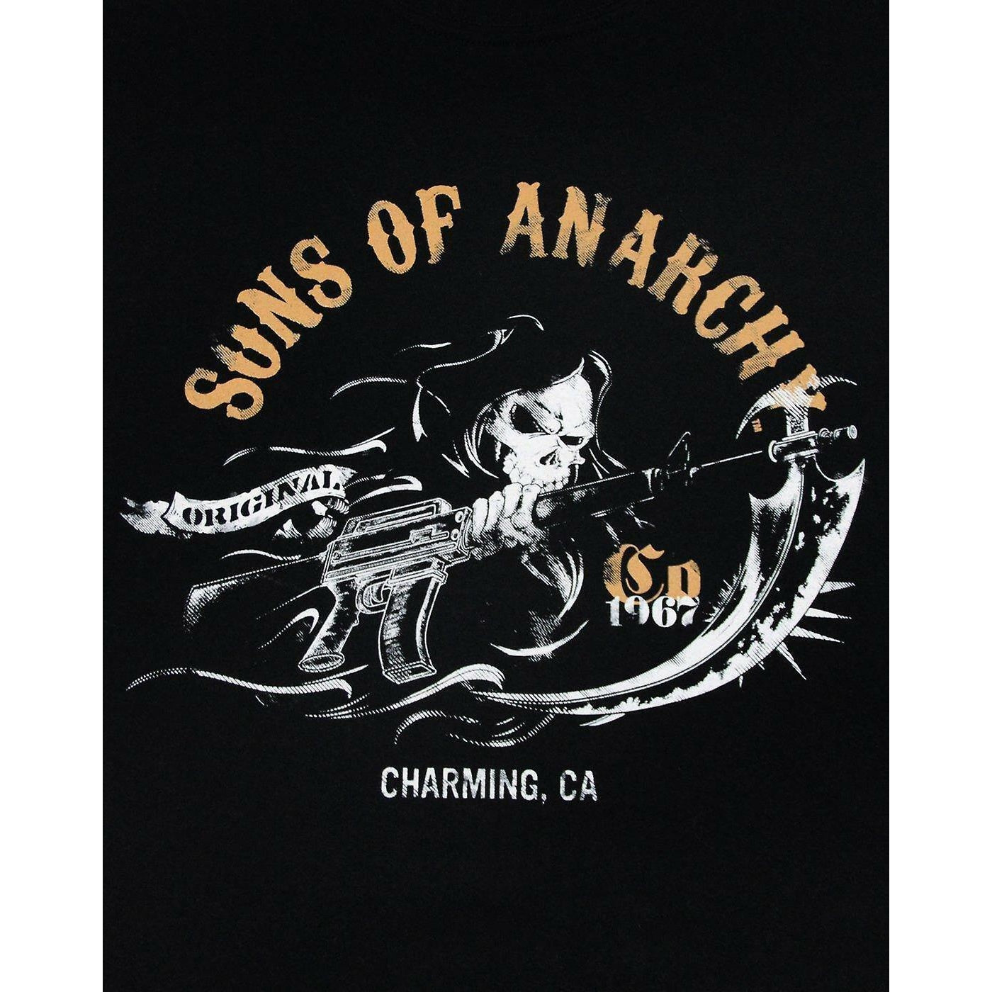 Black - Side - Sons Of Anarchy Mens Charming CA T-Shirt