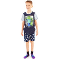 Navy - Back - Minecraft Boys Undead Short Pyjama Set