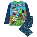 Blue-Green - Front - Minecraft Boys Steve And Creeper Long-Sleeved Pyjama Set