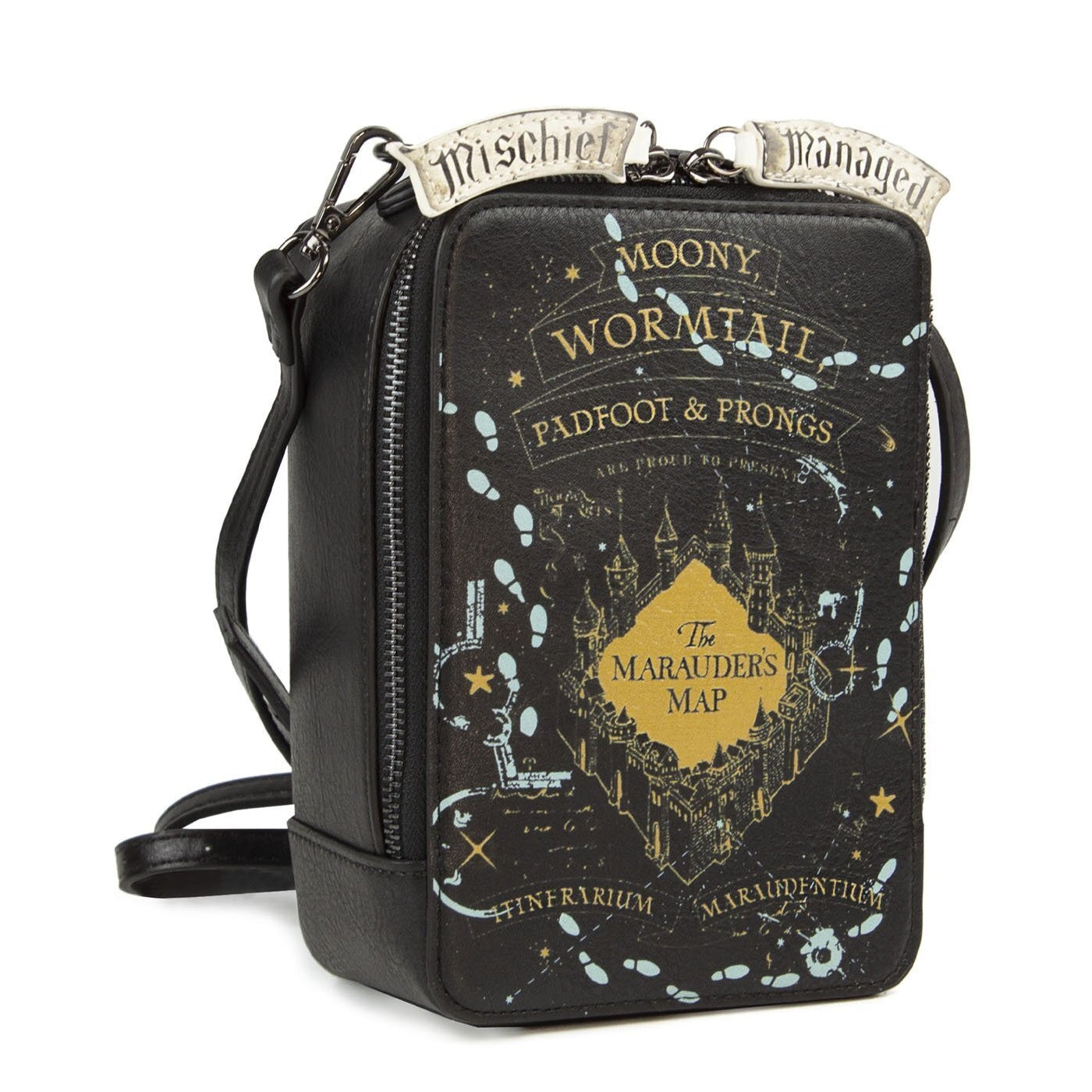 Black-Gold-Blue - Back - Danielle Nicole Marauders Map Glow In The Dark Harry Potter Crossbody Bag