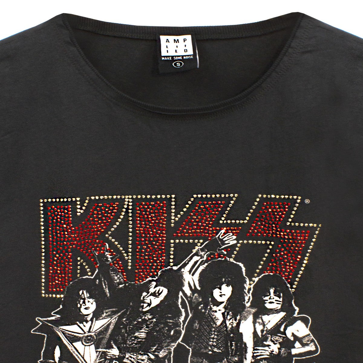 Charcoal - Lifestyle - Amplified Womens-Ladies Let Me Go Rock N Roll Kiss Diamante T-Shirt