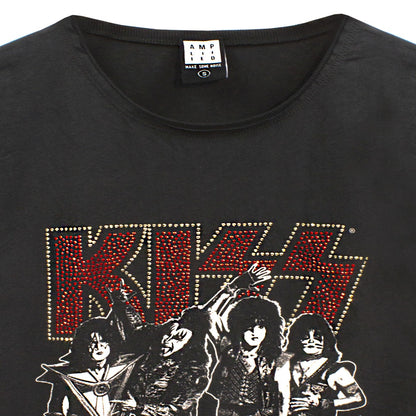 Charcoal - Lifestyle - Amplified Womens-Ladies Let Me Go Rock N Roll Kiss Diamante T-Shirt