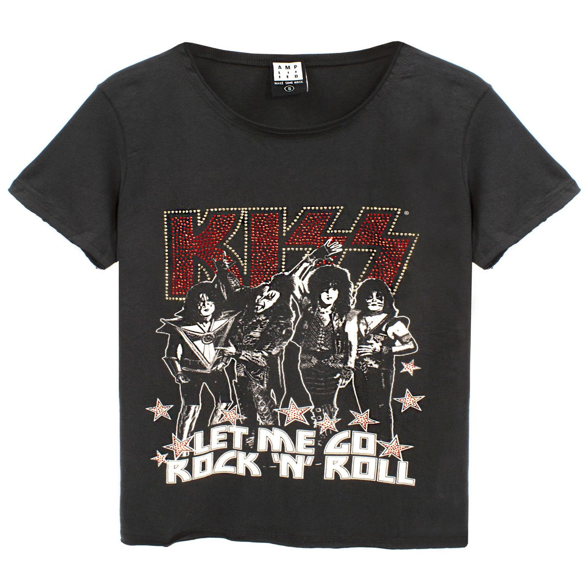 Charcoal - Front - Amplified Womens-Ladies Let Me Go Rock N Roll Kiss Diamante T-Shirt