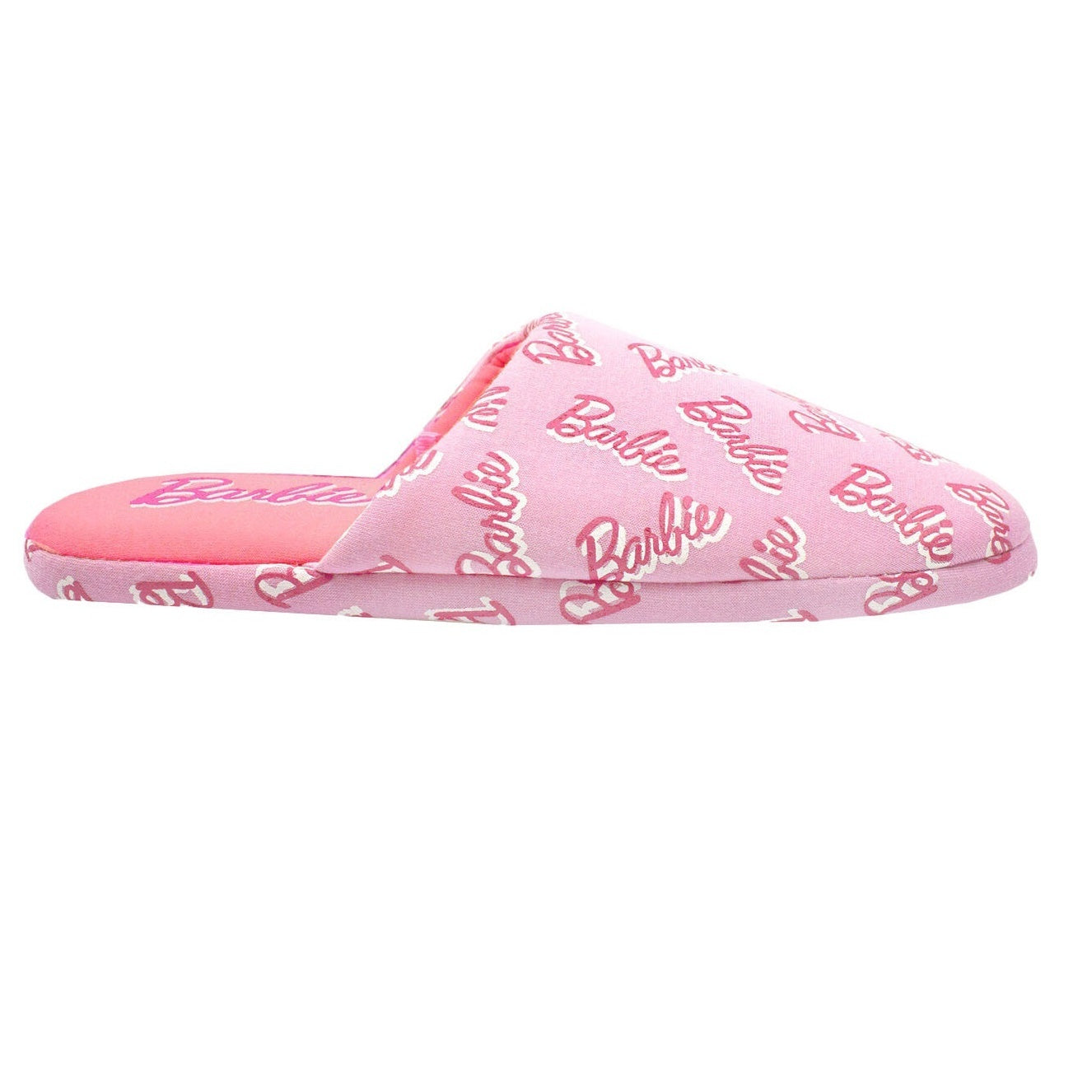 Pink - Back - Barbie Womens-Ladies Repeat Logo Polyester Slippers