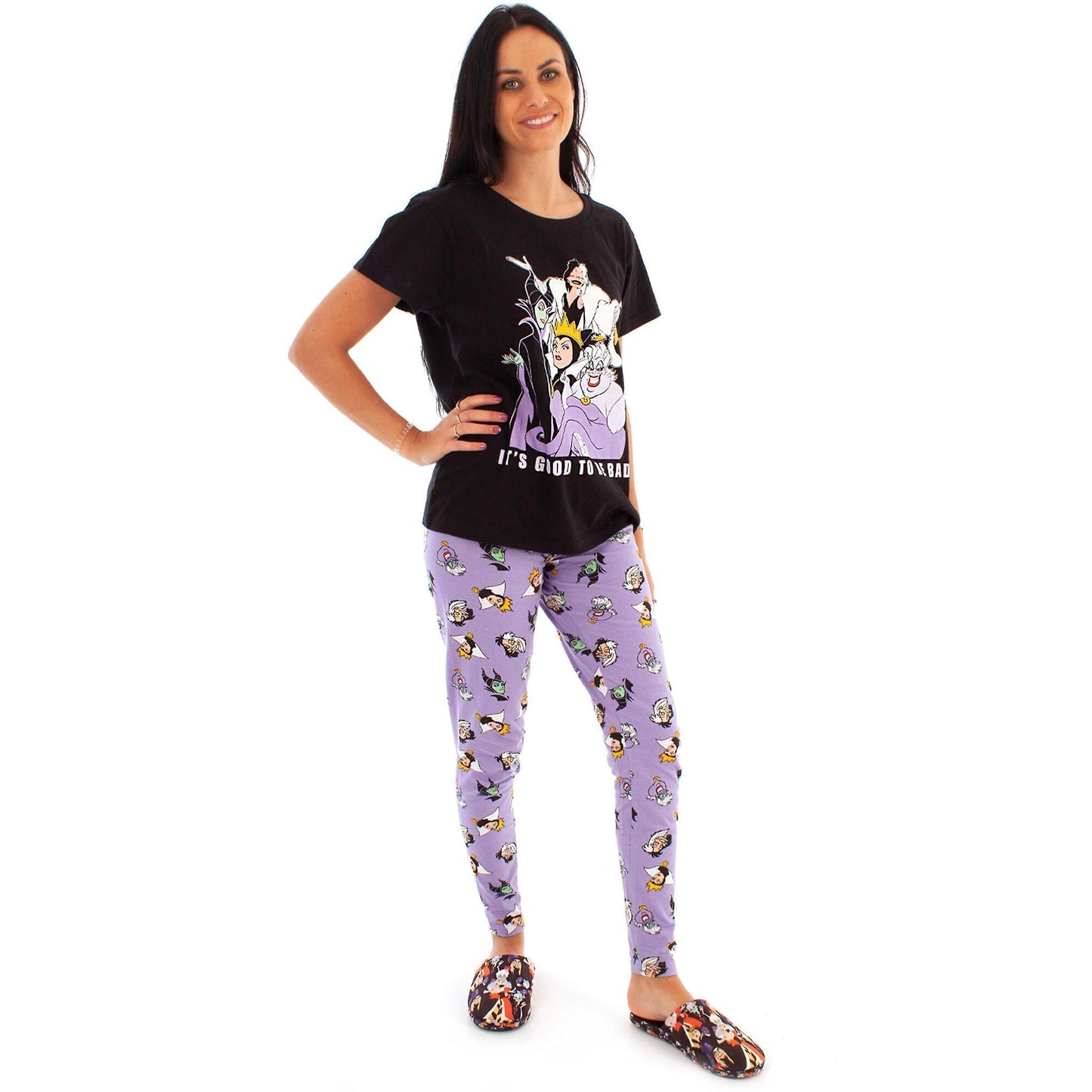 Black-Lilac - Back - Disney Womens-Ladies Its Good To Be Bad Villains Pyjama Set