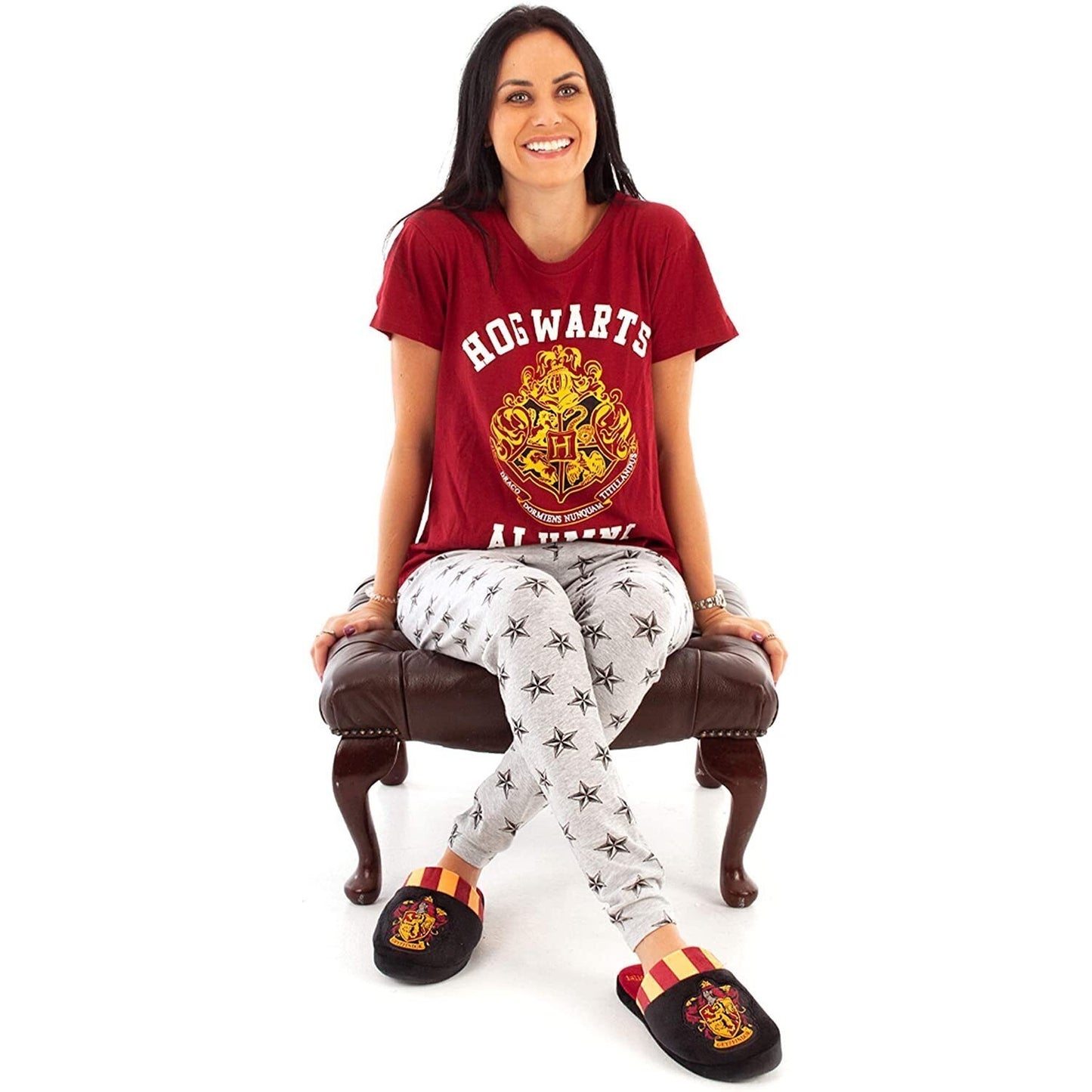 Red-Grey - Side - Harry Potter Womens-Ladies Alumni Hogwarts Pyjama Set