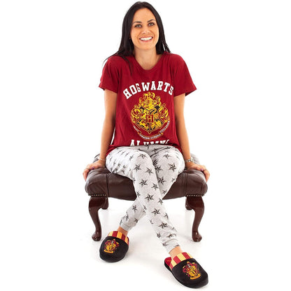 Red-Grey - Side - Harry Potter Womens-Ladies Alumni Hogwarts Pyjama Set