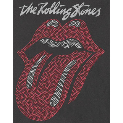 Charcoal - Lifestyle - Amplified Womens-Ladies Tongue The Rolling Stones Diamante Logo T-Shirt