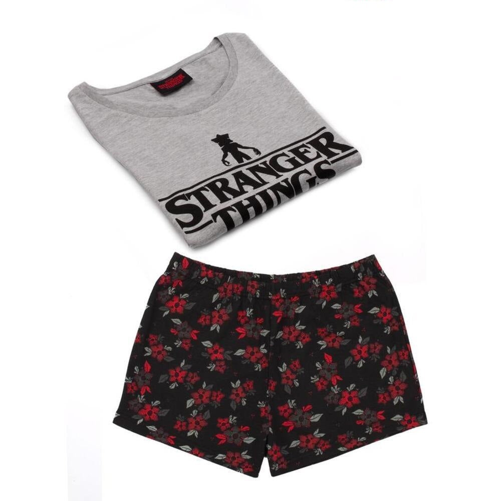 Grey-Black-Red - Back - Stranger Things Womens-Ladies Short Pyjama Set