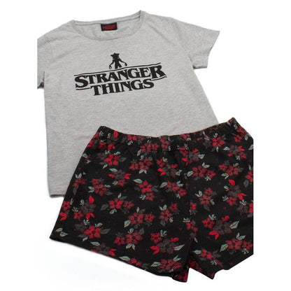 Grey-Black-Red - Pack Shot - Stranger Things Womens-Ladies Short Pyjama Set