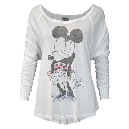 White - Front - Junk Food Womens-Ladies Minnie Mouse Pose Long-Sleeved Top