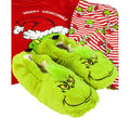 Green - Back - The Grinch Childrens-Kids Embroidered Face Fluffy Slippers