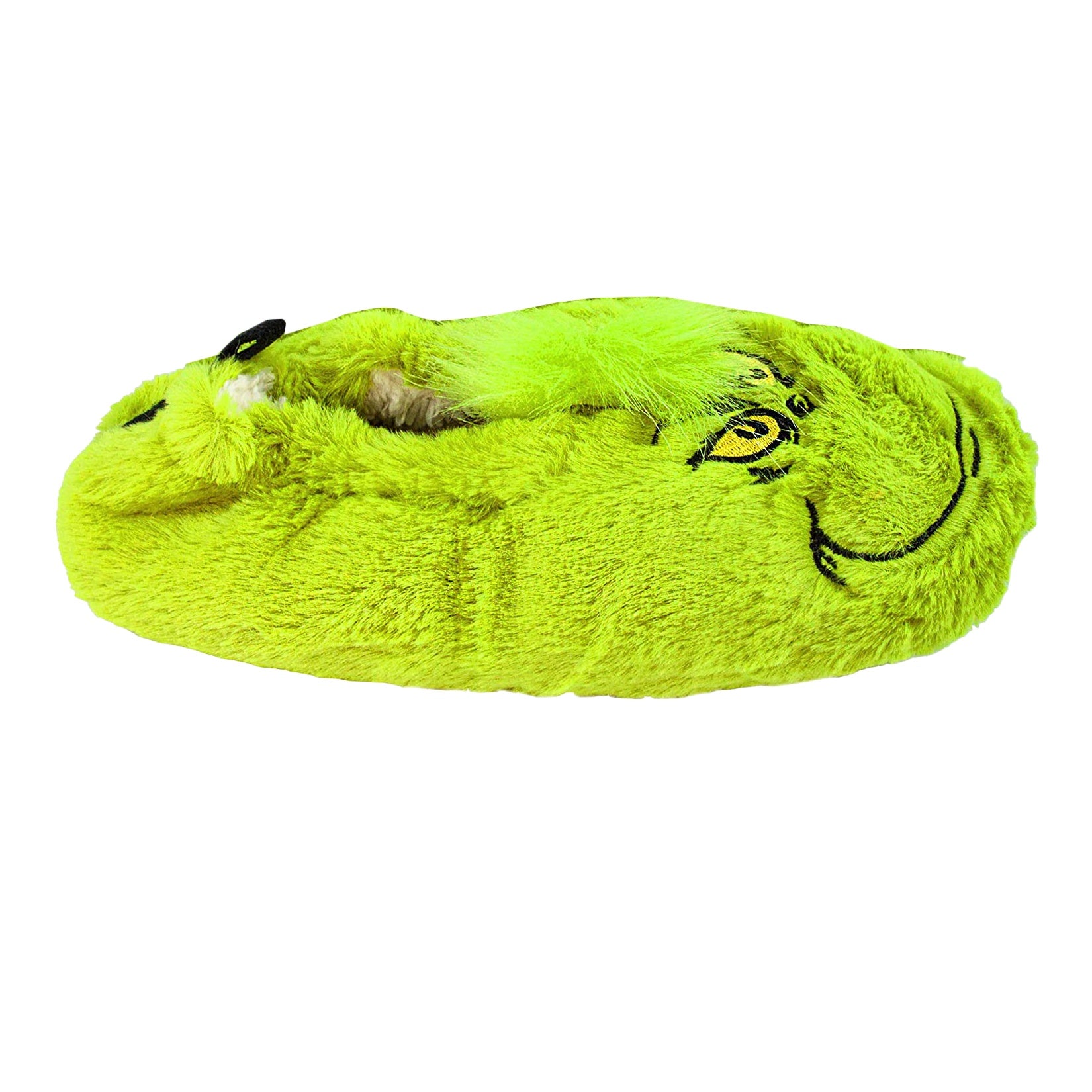 Green - Side - The Grinch Childrens-Kids Embroidered Face Fluffy Slippers