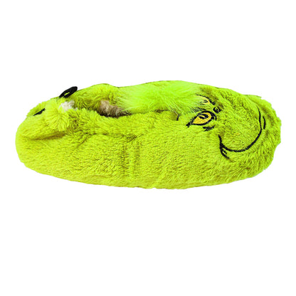 Green - Side - The Grinch Childrens-Kids Embroidered Face Fluffy Slippers