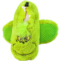 Green - Close up - The Grinch Childrens-Kids Embroidered Face Fluffy Slippers