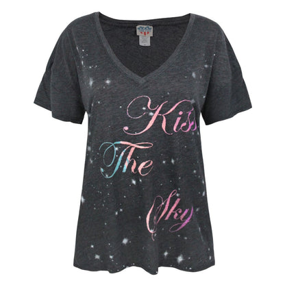 Black - Front - Junk Food Womens-Ladies Kiss The Sky V Neck Top