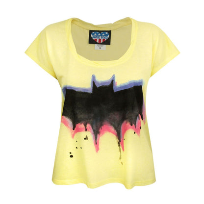 Yellow - Front - Junk Food Womens-Ladies Batman Graffiti Oversized Crop Top