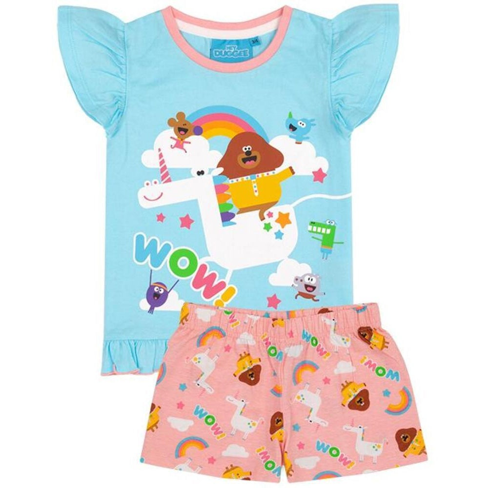 Blue-Pink - Front - Hey Duggee Girls Unicorn Frill Pyjama Set