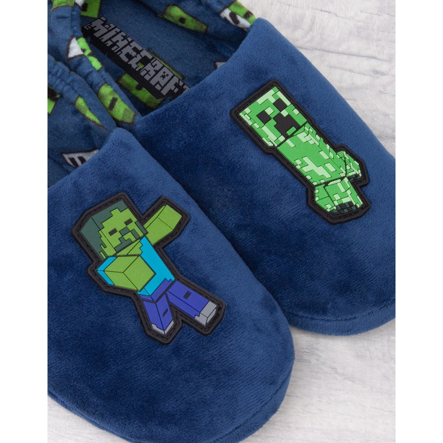 Blue - Side - Minecraft Childrens-Kids Zombie Creeper Slippers