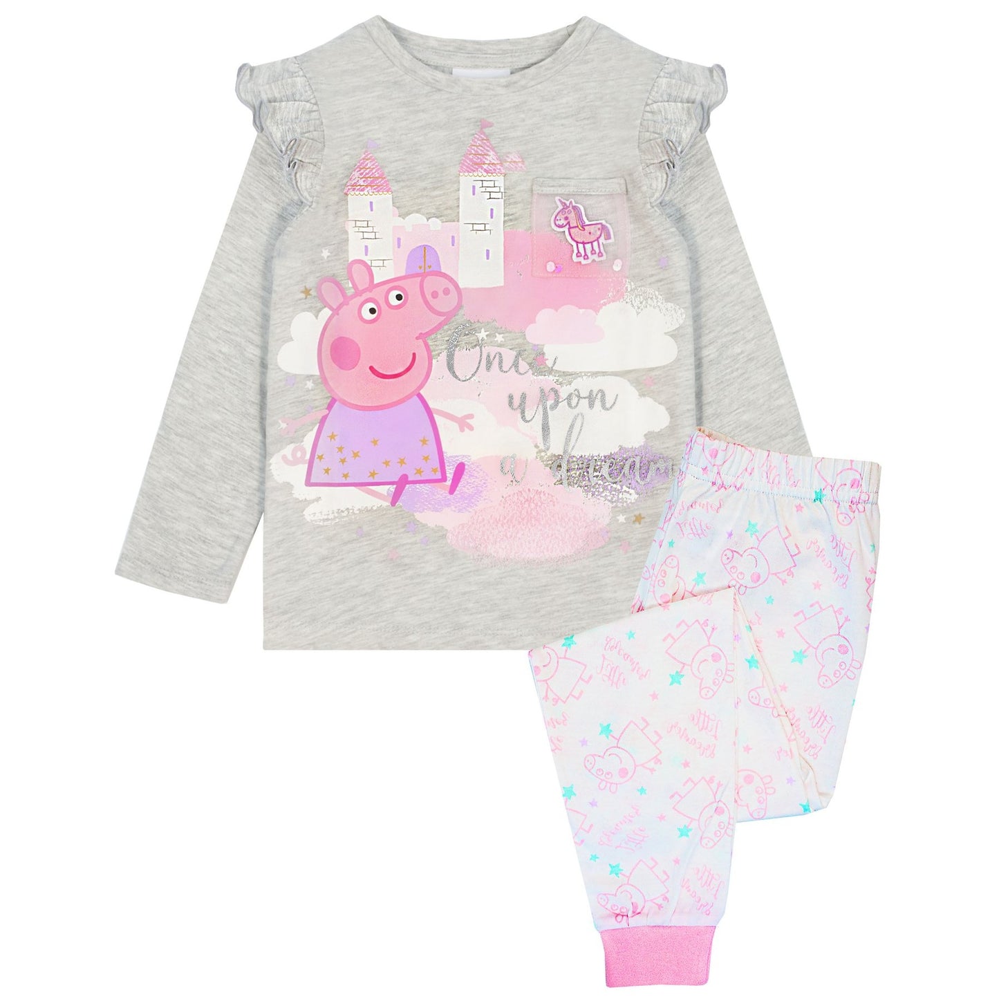 Grey-Pink - Front - Peppa Pig Girls Once Upon A Dream Pyjama Set