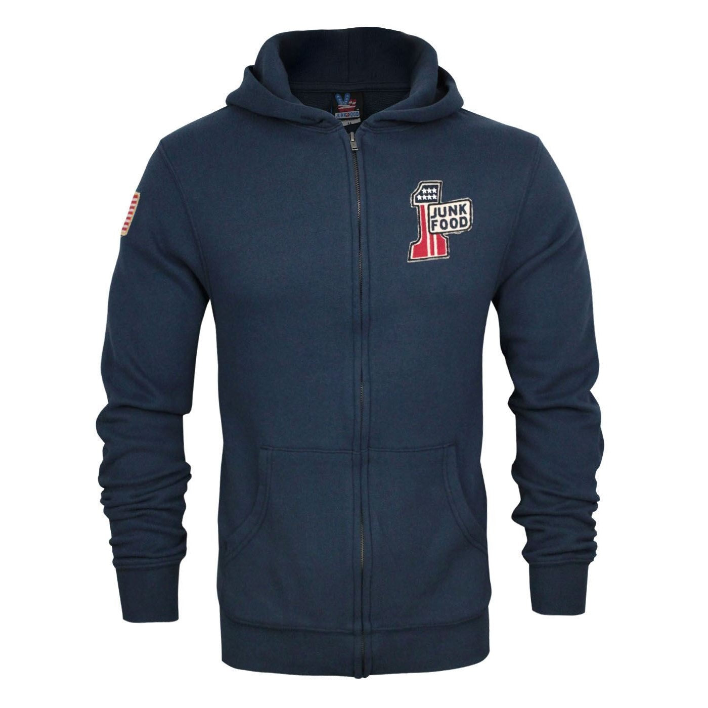 Navy - Front - Junk Food Mens American 1 Flag Full Zip Hoodie