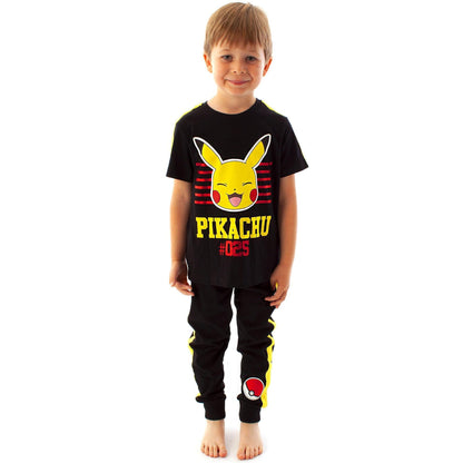 Black - Back - Pokemon Boys Pikachu Face Long Pyjama Set