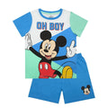 Blue-White-Light Green - Front - Disney Boys Mickey Mouse Short Pyjama Set