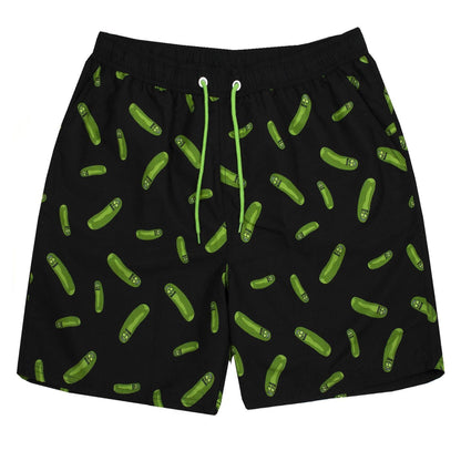 Black-Green - Front - Rick And Morty Mens Pickle Rick Swim Shorts