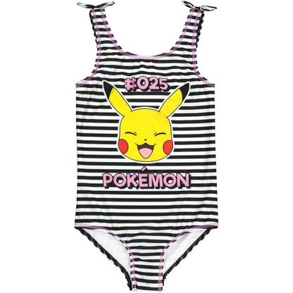 Black-White-Pink - Front - Pokemon Girls Pikachu One Piece Swimsuit