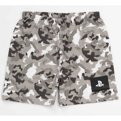 Black-Grey-White - Back - Playstation Boys Gaming Camo Short Pyjama Set