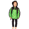 Green-Black - Back - Minecraft Boys Creeper Hooded Waterproof Jacket