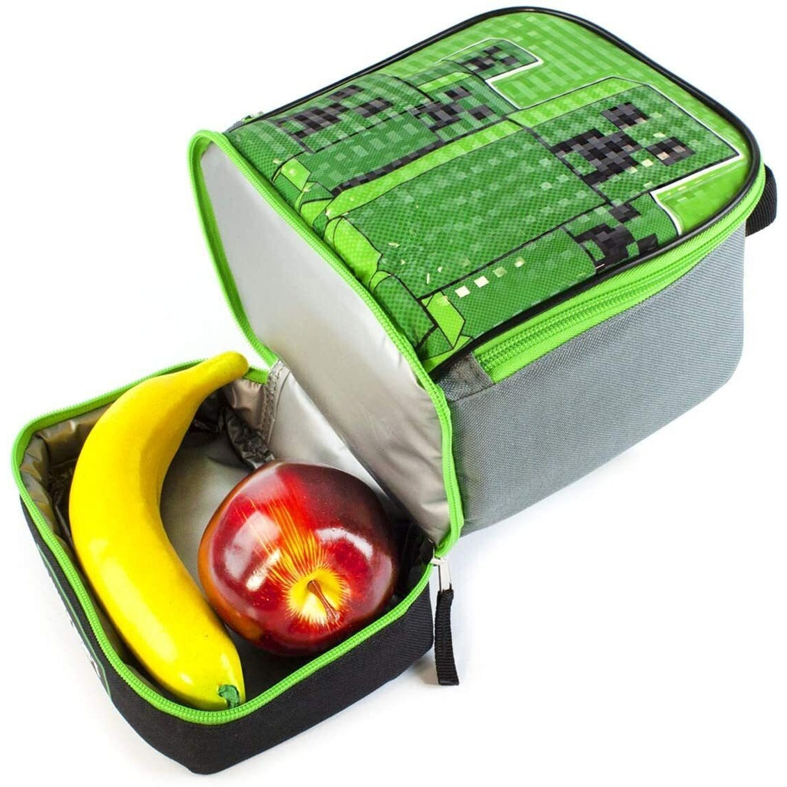 Green - Pack Shot - Minecraft Childrens-Kids Double Creeper Lunch Bag