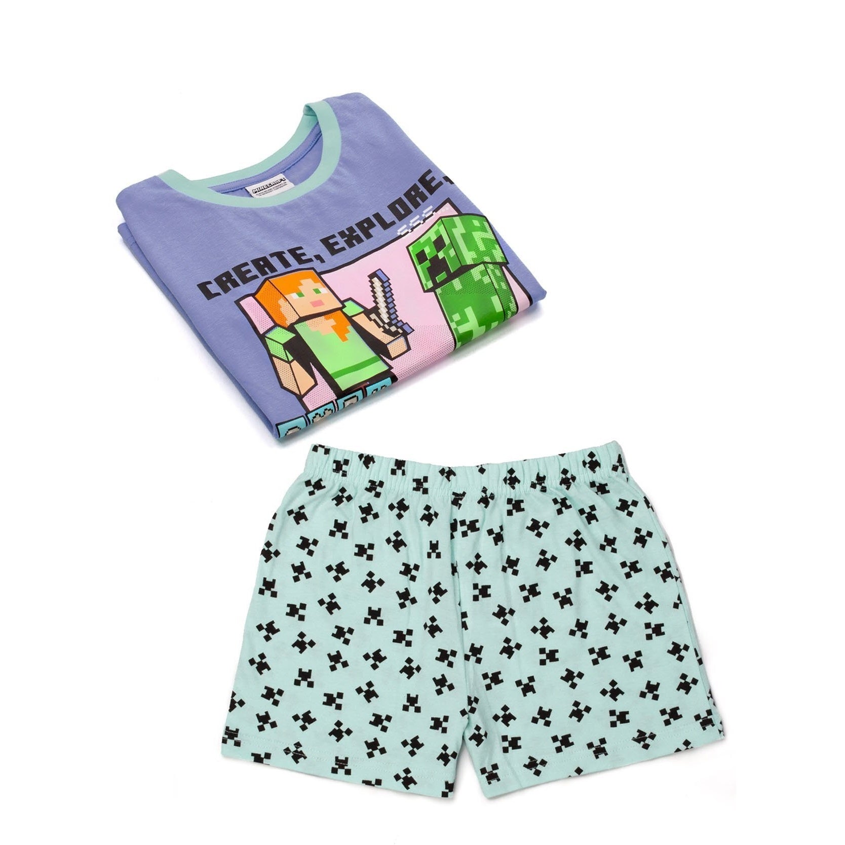 Purple - Back - Minecraft Girls Short Pyjama Set