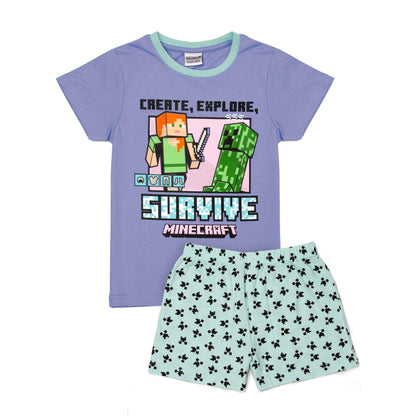 Purple - Front - Minecraft Girls Short Pyjama Set
