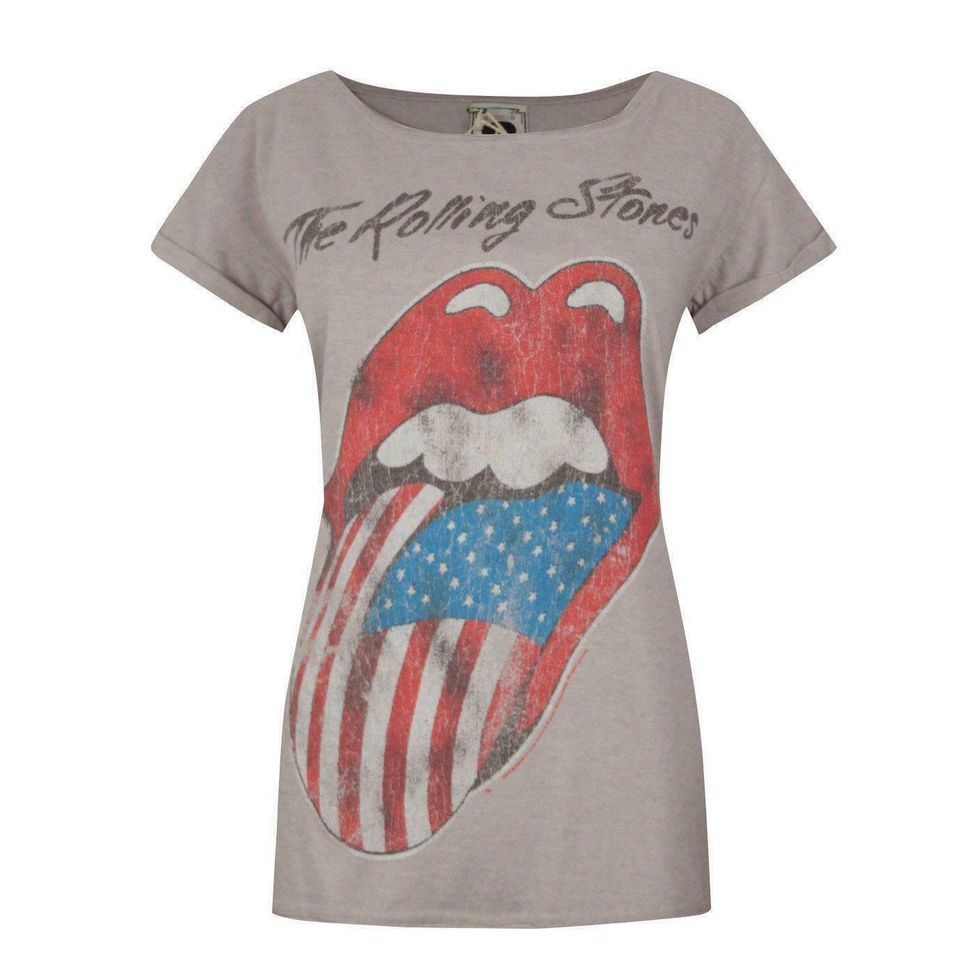 Grey-Red - Front - Amplified Womens-Ladies USA Tour 2 The Rolling Stones T-Shirt