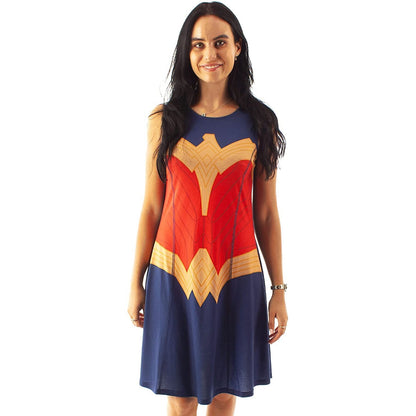 Blue - Back - Wonder Woman Womens-Ladies Skater Costume Dress