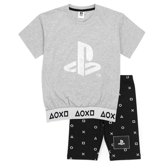 Grey-Black - Front - Playstation Girls Short Pyjama Set