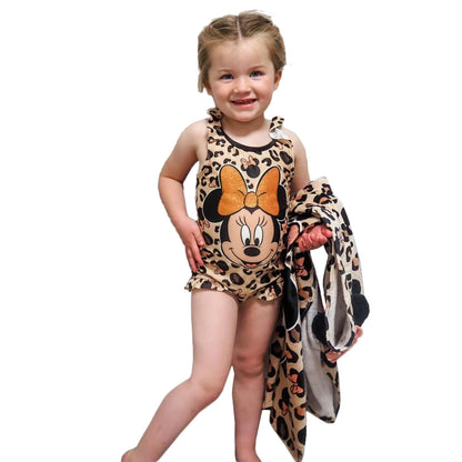 Pink - Side - Disney Girls Minnie Mouse Swimsuit And Poncho Set