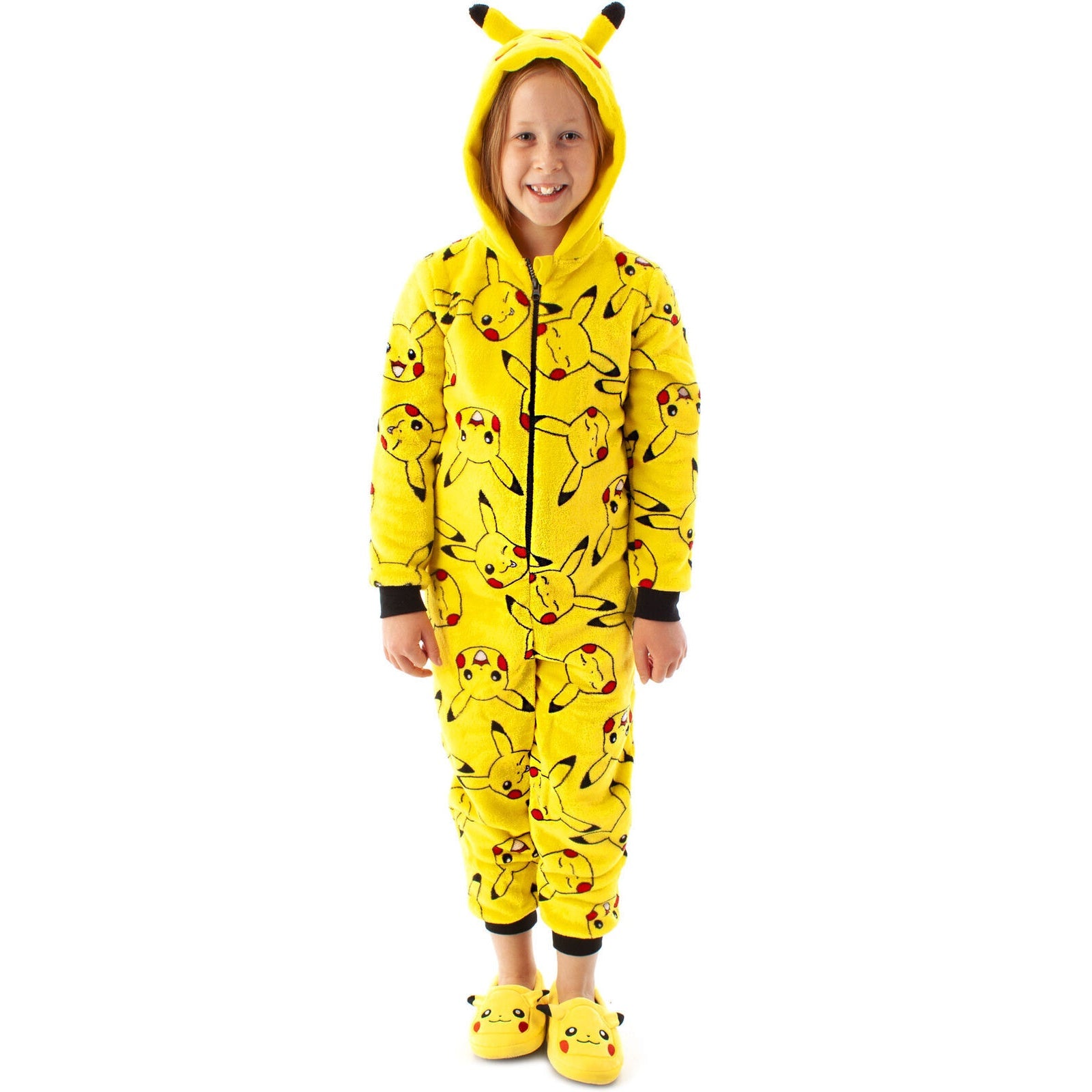 Yellow - Back - Pokemon Childrens-Kids Pikachu 3D Ears Sleepsuit