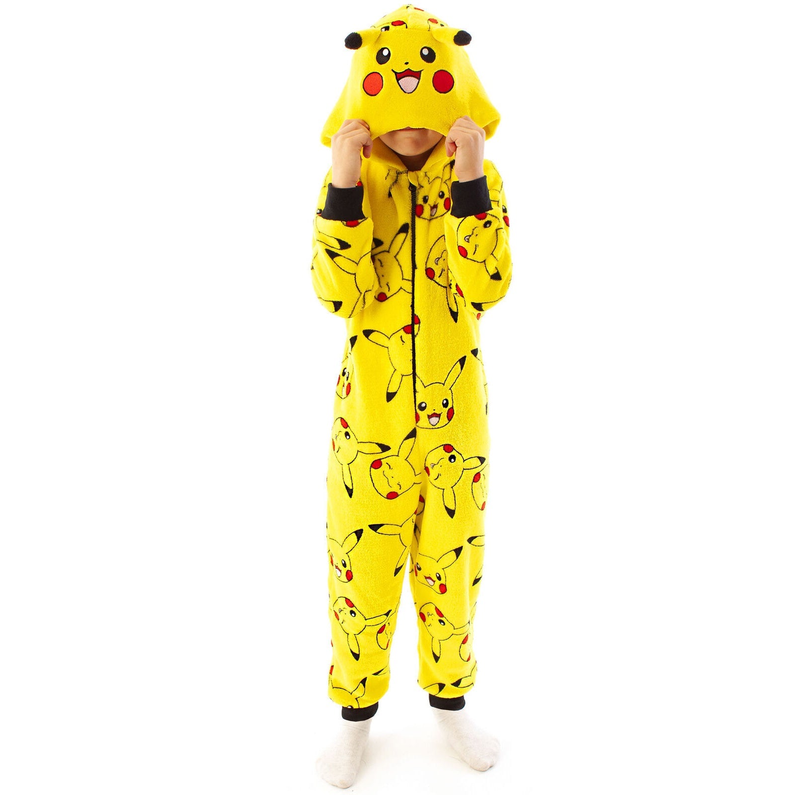 Yellow - Side - Pokemon Childrens-Kids Pikachu 3D Ears Sleepsuit