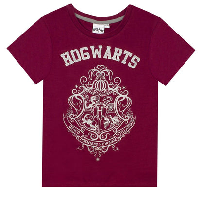 Burgundy - Back - Harry Potter Girls Glitter Short Pyjama Set