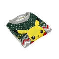 Grey-Green - Side - Pokemon Childrens-Kids Pikachu Knitted Christmas Jumper