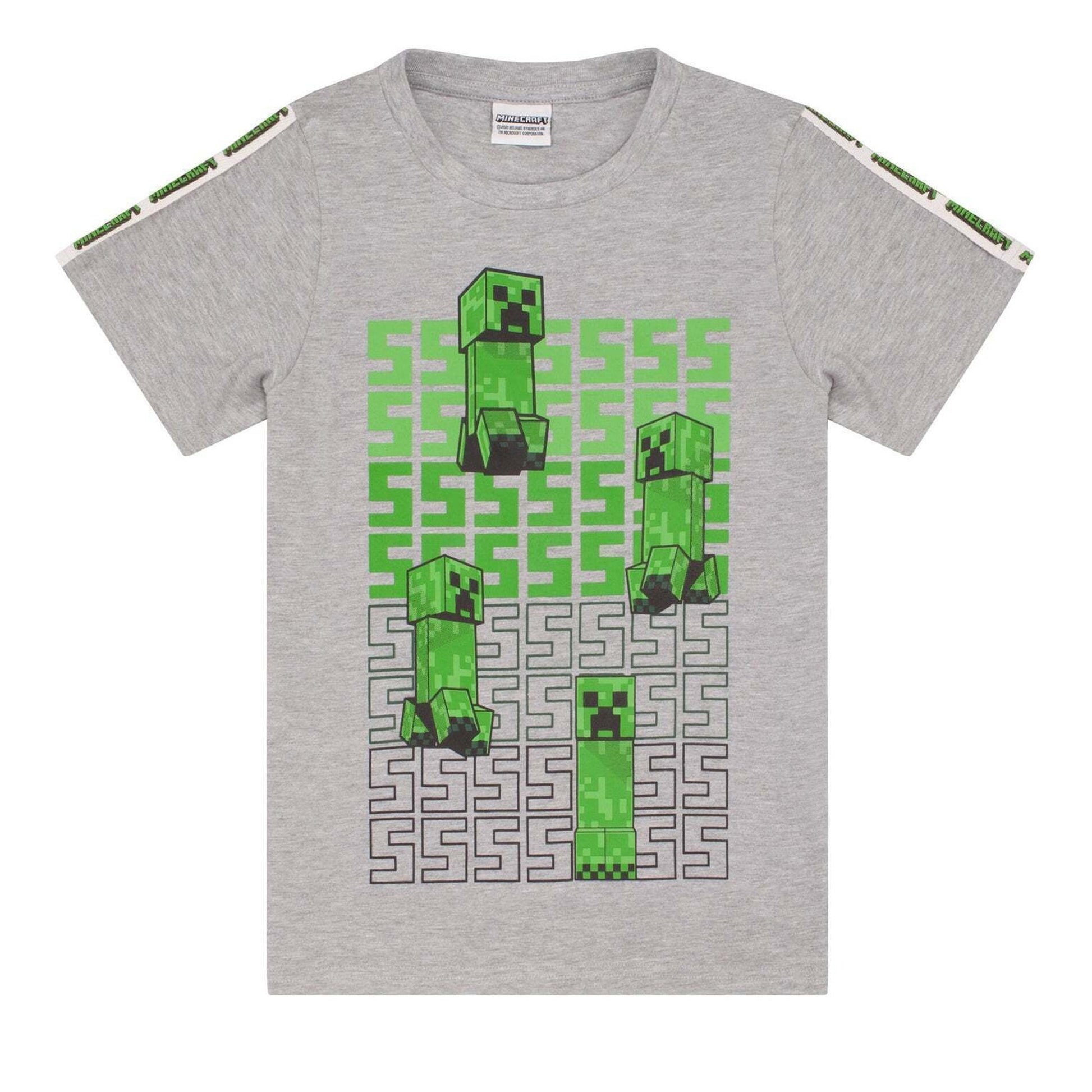 Green-Grey - Side - Minecraft Childrens-Kids Short Pyjama Set