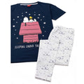 Navy-Grey - Pack Shot - Peanuts Womens-Ladies Snoopy Long Pyjama Set