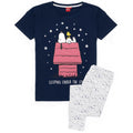 Navy-Grey - Front - Peanuts Womens-Ladies Snoopy Long Pyjama Set