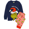 Blue-Green-White-Red - Front - The Grinch Childrens-Kids Fitted Christmas Pyjama Set