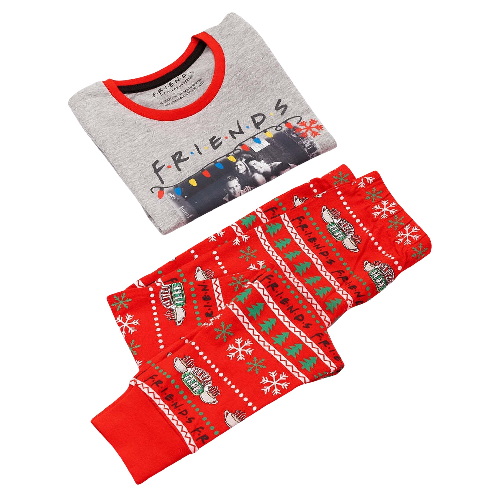 Grey-Red - Close up - Friends Girls Christmas Pyjama Set