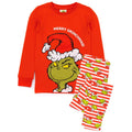 Red-Green-White - Front - The Grinch Childrens-Kids Fitted Christmas Pyjama Set