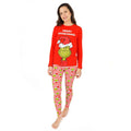 Red-Green-White - Back - The Grinch Womens-Ladies Christmas Pyjama Set